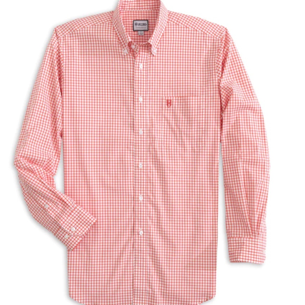 Heybo Outdoors Pamlico Mini Check Coral M Button Up  Preppy Casual Classic VGUC